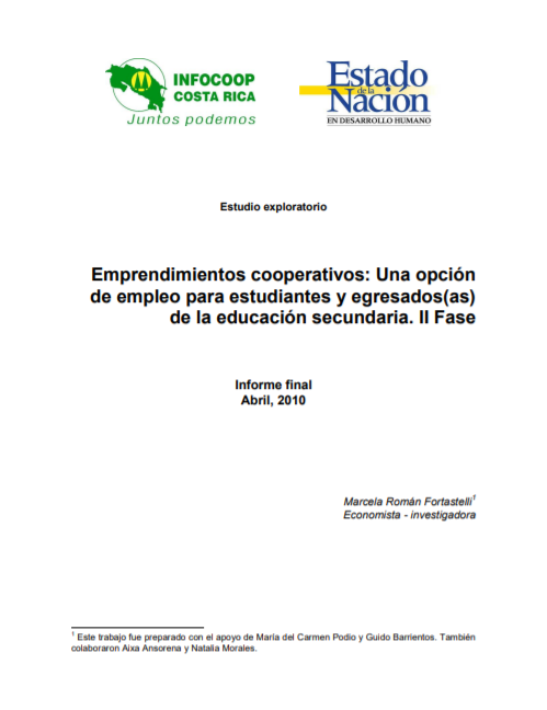 Emprendimientos cooperativos: Una opción de empleo para estudiantes y egresados(as) de la educación secundaria.